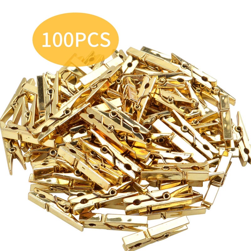 Aylifu Mini Plastic Clips, 100 Pieces Utility Photo Clips Paper Peg Clothes Line Clips - 3.5 x 0.5 x 0.7cm, Gold - Image 2